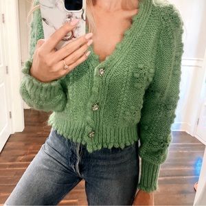 Zara jewel button cardigan in green. Small.